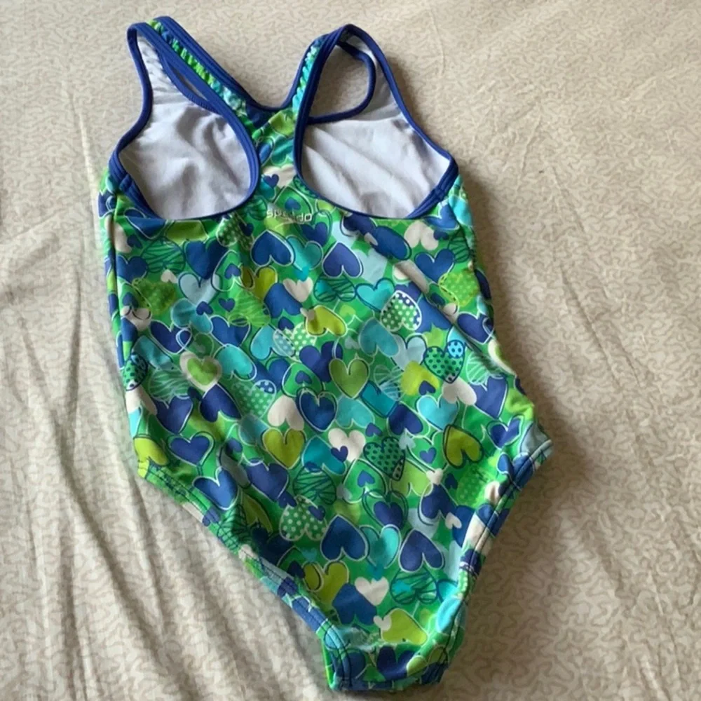 Speedo Blue & Green Heart-Print One-Piece Swimsuit in size 10